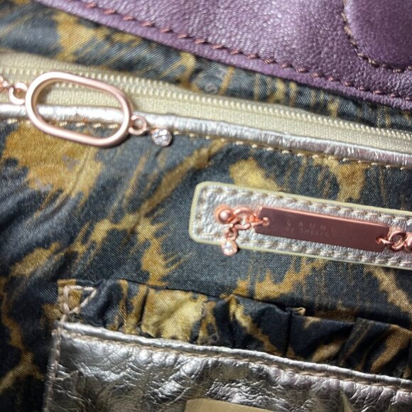 Laundry By Shelli Segal Bag SOFT Lambskin Leather Hobo Color Eggplant - Picture 8 of 15